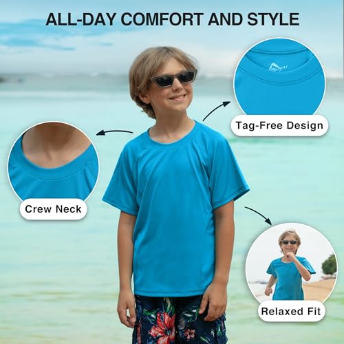 Kids Rash Guard Swim Shirt UPF 50+ Solid Aqua 12 / Boys' Sun Protection Top