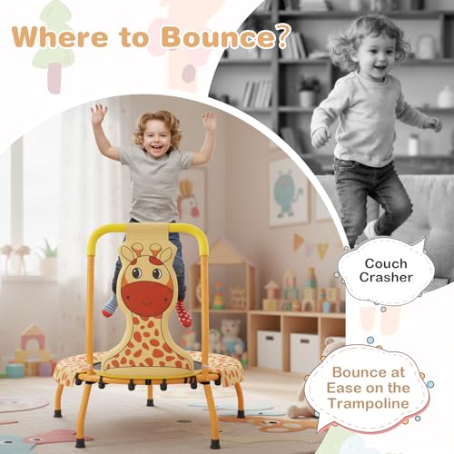 Baby Toddler Indoor Trampoline with Foam Handle & Safety Cover - Orange Giraffe