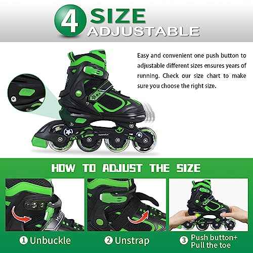 MammyGol Adjustable Inline Skates for Kids Boys Girls Youth Beginner with Light up Wheels Ages 4-16