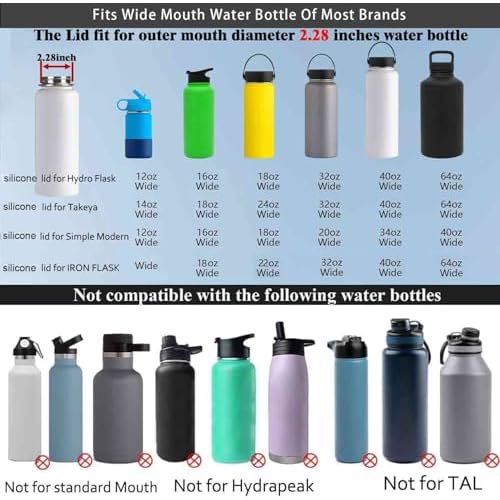Silicone Straw lid for Hydroflask Wide Mouth Water Bottle,Straw Lid Flexible Handle Fit Hydro Flask 12 16 18 20 32 40 64 oz,Sports Straw Cap Flip Top Lid Water Bottle Lid Accessories