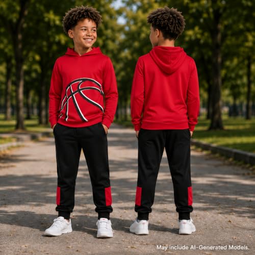 RBX Boys Waffle Thermal Hoodie & Jogger Sweatpants 10 Blue Baseball/Red Basketball