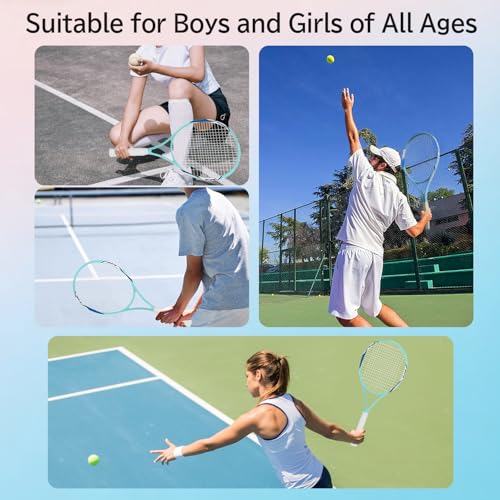 Blue and White Tennis Racket Set for Adults - 27 Inch, 2 Pack with Balls, Bag & Grip Tape — Beginner Friendly