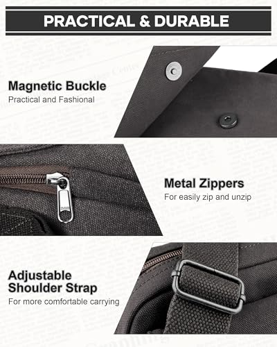 WISEPACK Small Vintage Canvas Crossbody Bag for Men - Black Grey Large Variation A2-845