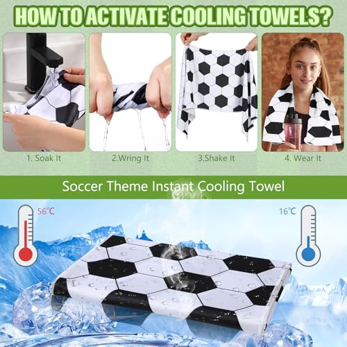 Mini Soccer Cooling Towels 30x9 Inches - Black & White Team Gift Set of 12
