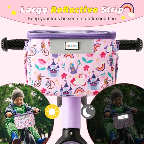 Kids Bike Basket Front Waterproof Handlebar Bag with Shoulder Strap - Pink