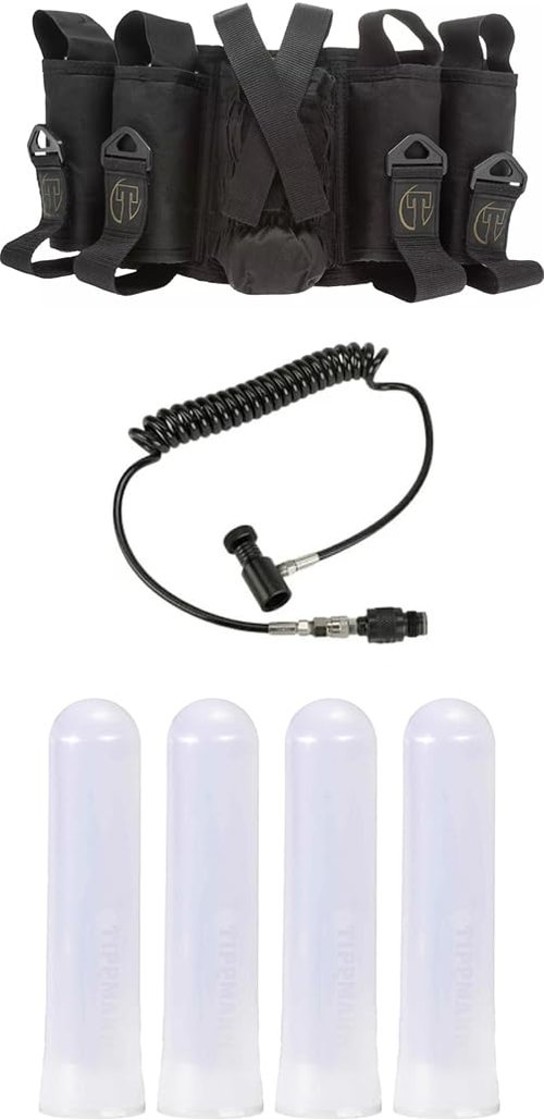 PaintballBodyBags Tippmann Paintball Quick Disconnect Remote, 4+1 Sport Series Harness with 6x140 Round Pods Package