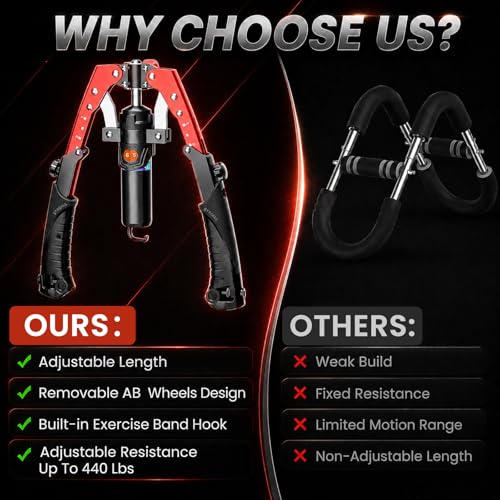 Red Hydraulic Arm Trainer 3-in-1 Chest, Arm & Ab Workout Equipment