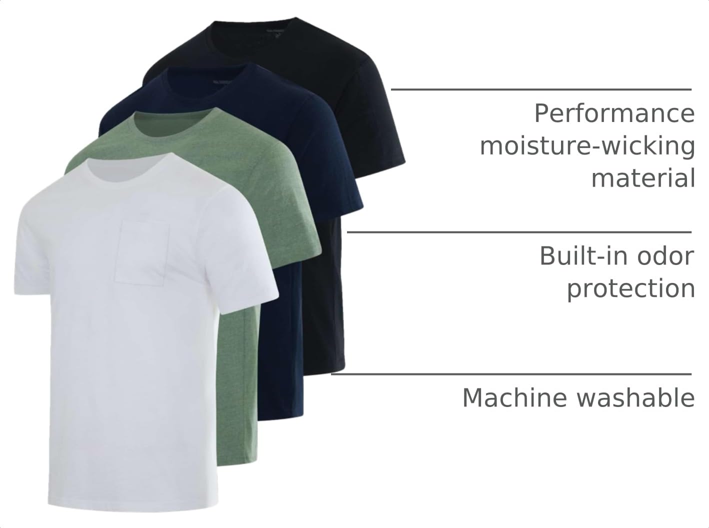 Real Essentials 4 Pack: Men's Cotton Performance Short Sleeve Crew Neck Pocket T-Shirt Athletic Top (Available in Big & Tall)