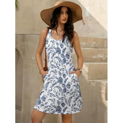 Women's Summer Dress 2025 Sleeveless Floral Boho Sundress Swimsuit Coverup Casual Loose Beach Vacation Tank Dresses