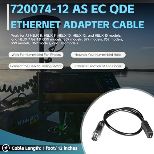 Ethernet Adapter Cable 12in for Humminbird Helix Fish Finders - AS EC QDE 720074-12