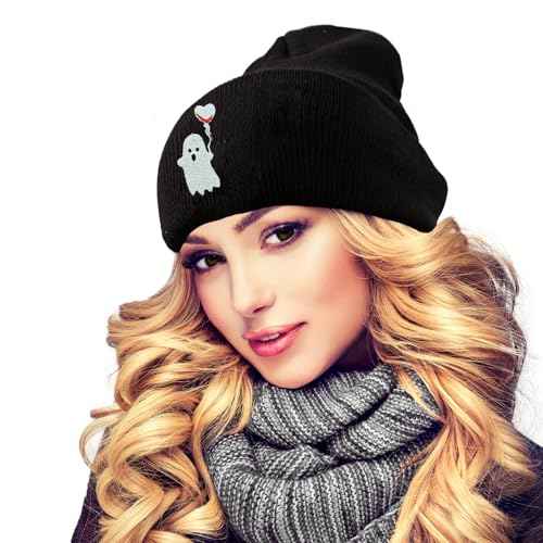 Fish Embroidery Beanie Hat Winter Warm Knit Cuffed Skull Cap for Women Men