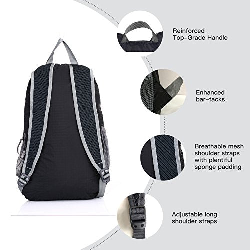 Outlander 33L Packable Lightweight Travel Hiking Backpack - Black L