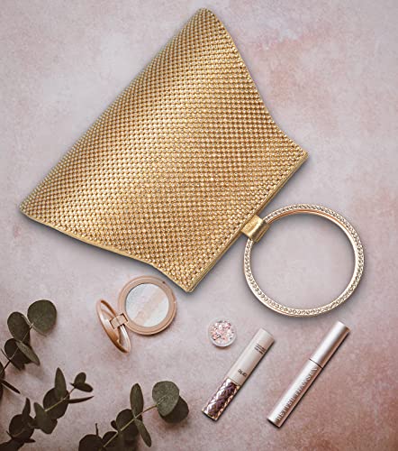 MOSS MON Crystal Clutch Purse for Brides & Bridesmaids - Gold Wristlet Evening Bag