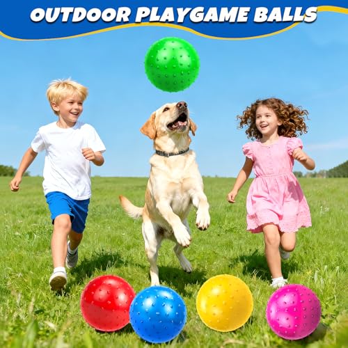 5 Pack 9-Inch Knobby Bouncy Balls - Sensory, Stress Relief & Massage Toys with Pump