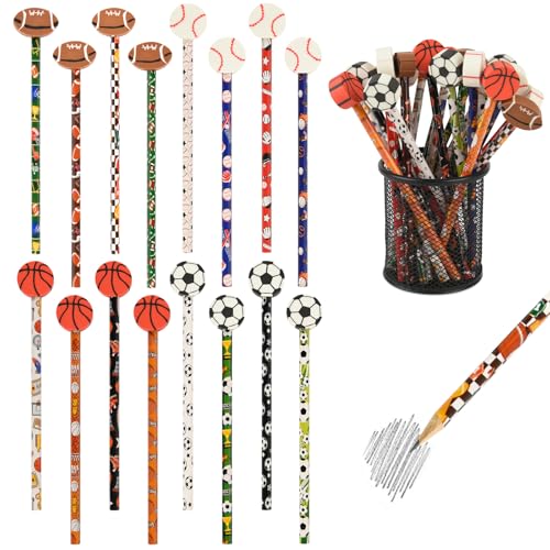 48 Pcs Sports Pencils and Erasers for Boys Girls Sports Birthday Gifts Assortment Stationery Pencils for Students Office School Classroom Supplies.