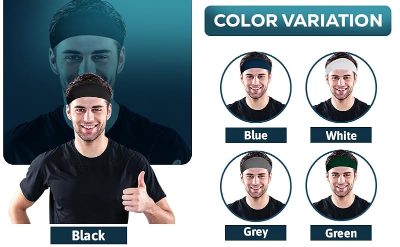 Moisture Wicking Sports Headbands for Men and Women - Pack of 5