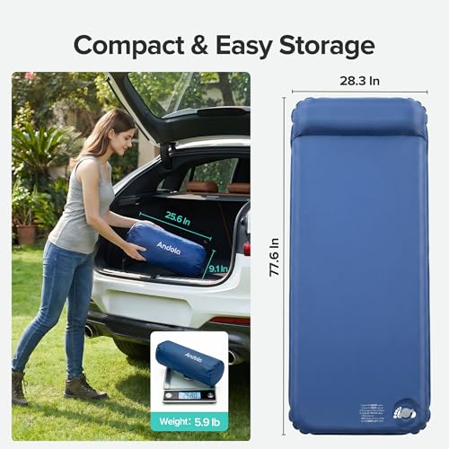 Self-Inflating Foam Sleeping Pad with Pillow for Camping - Thick & Quick Inflate