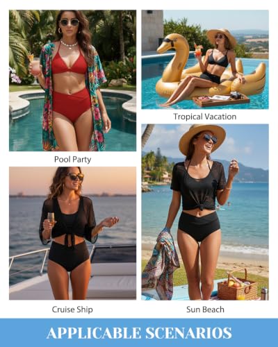 Women High Waisted Cross Front V Cut Bikini Bottoms - Medium Black