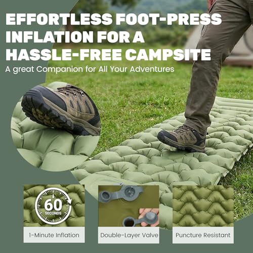 Inflatable Camping Sleeping Pad with Pillow and Foot Pump - 2 Pack, Lightweight and Compact for Tent, Backpacking, Hiking (Green)