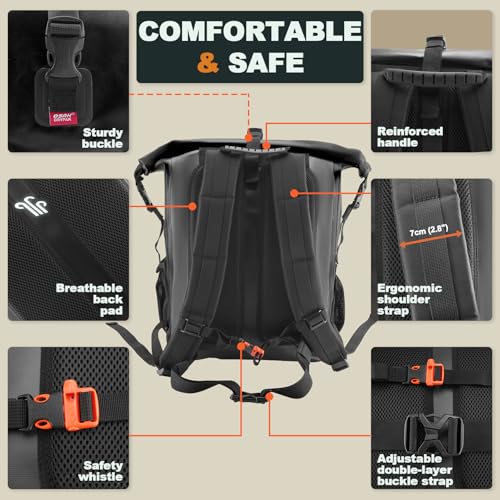 OSAH DRYPAK Waterproof Backpack Dry Bag 35L Black Heavy Duty Roll-Top Hiking