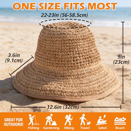 Women's Khaki Wide Brim Packable Sun Hat for Summer Beach