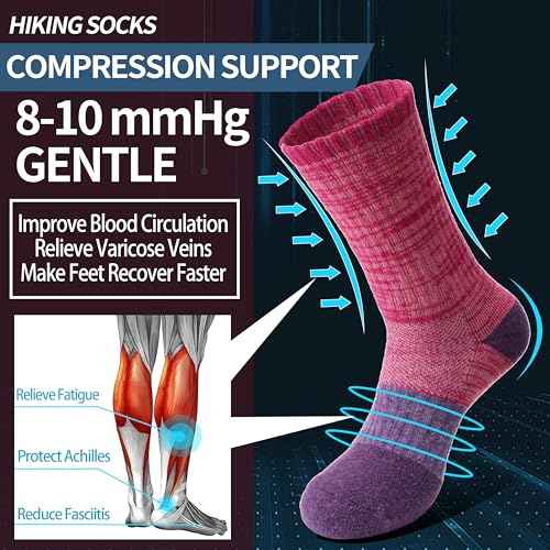Anlisim Merino Wool Hiking Socks for Women Thermal Winter Warm Boot Work Cushion Socks 5 Pairs