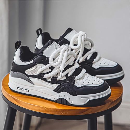 Men's Breathable Mesh Skateboard Sneakers - Black White, Summer & Autumn