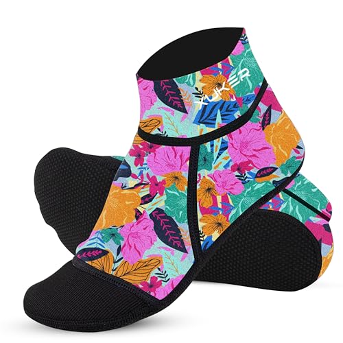 Neoprene Beach Volleyball Socks - Water Sand Proof Soccer & Water Sports, Medium - Hawaiian Floral