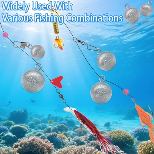 3oz Fishing Round Sinker Cannonball Lead Weights Assortment - 5 Pieces