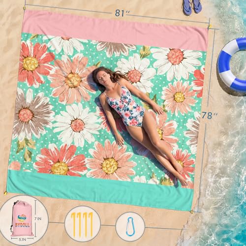 Beach Blanket Waterproof Sandproof Large Picnic Mat - Flowers, 78x81 Inches
