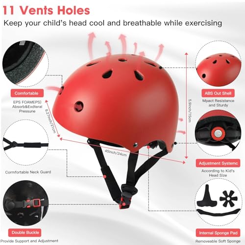 Toddler Kids Bike Helmet Set with Knee Elbow Pads - Red, Small 20.1-21.2"