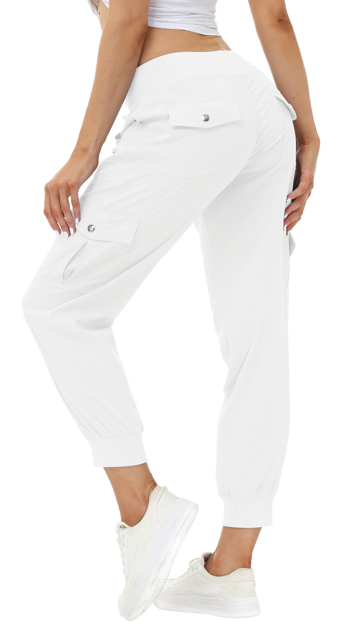 MoFiz Women's Cargo Pants Hiking Joggers Summer Lightweight Quick Dry Athletic Outdoor Sports Sweatpants Travel Casual Button Pockets Rice White XL
