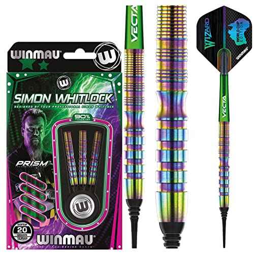 Winmau Simon Whitlock Urban World Cup Edition 20g Gram Professional Soft Tip Tungsten Darts Set with Flights and Stems (Shafts)