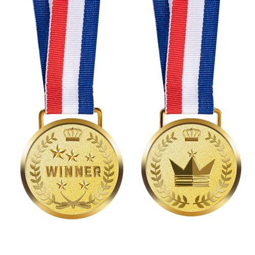 12 Pieces Gold Award Medals Set with Ribbons for Sports, Competitions & Parties - 2 Inch