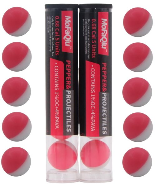 Pepper Ball Projectiles - .68Cal Pepper Projectile Rounds for Compatible .68 Cal launchers,(1% OC+4% PAVA) Pepper Balls，Laser weldingwithout Leakage It is Safer to use (10 Count Pepper Ball)
