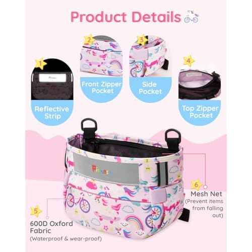 Kids Bike Basket, Bicycle Basket Front Handlebar, Waterproof Cute Fabric Children's Bike Basket, Kids Bike Accessories Fit Most Boys, Girls, Toddlers Bike or Scooter, Easy to Install