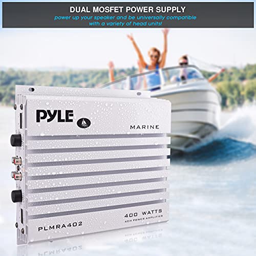 Pyle Hydra Marine Amplifier - Upgraded Elite Series 400 Watt 4 Channel Audio Amplifier | Waterproof Dual MOSFET Power Supply | GAIN Level Controls, RCA Stereo Input & LED Indicator