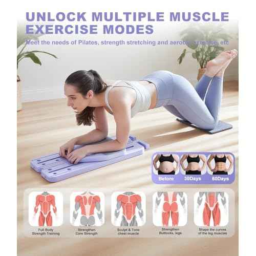 Pilates Board, 12 in 1 Mini Plilates Reformer Set, Multifuncional Portable Pilates Reformers Board for Home Workout, Free Combination 100+ Exercise Mode