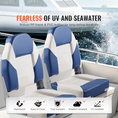 VEVOR 2-Pack 21.85" High Back Boat Seat with Thickened Sponge Padding and Hinge, Fold-Down Boat Captain Chairs, Easy to Store, Ideal for Fishing, Sightseeing