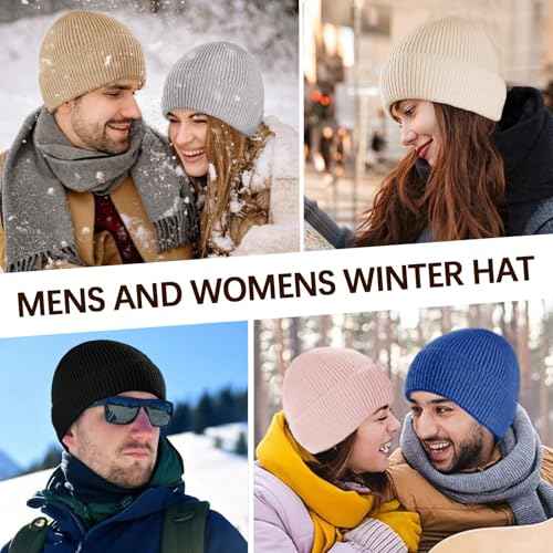 ZOORON 1&2 Unisex Thick Knitted Beanie for Men Women Cuffed Plain Hat Winter Slouchy Ski Beanies