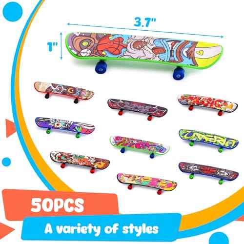 POPLAY 50PCS Mini Finger Skateboards, Finger Boards Toy Mini Skateboard for Kids Party Favors, Birthday Goodie Bag Stuffers, Classroom Prizes Exchange Gifts