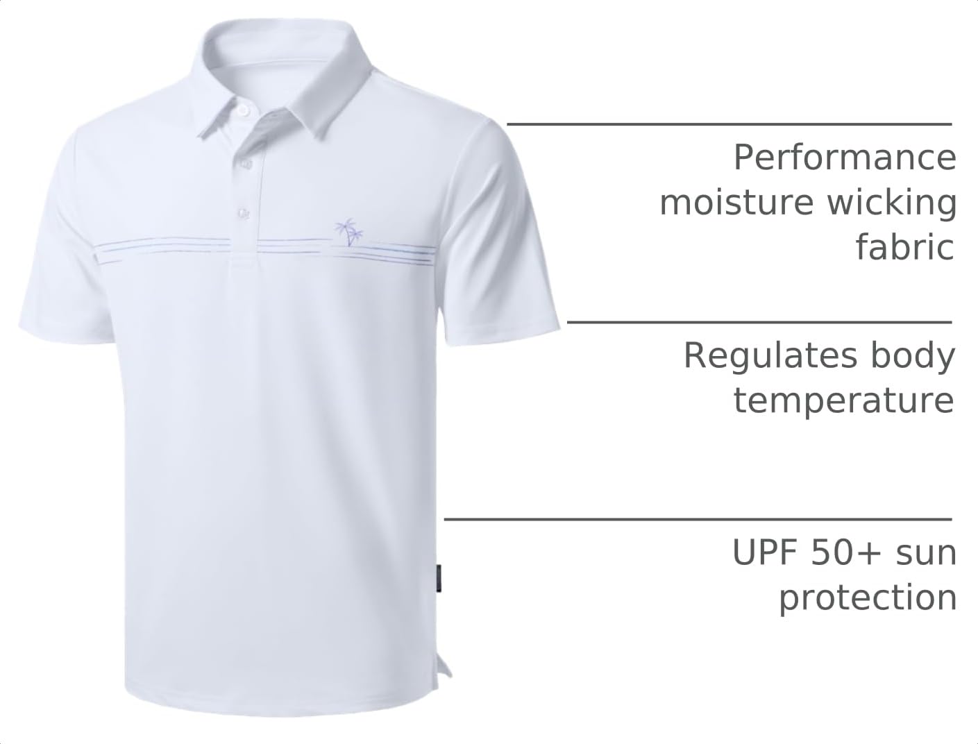 Men's Golf Polo Shirts Dry Fit Short Sleeve Shirt, White Coco, 2XL