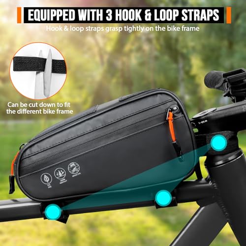 WOTOW Bike Frame Bag - 3 Ways Installation Water Resistant Reflective Bicycle Top Tube Bag with Two Side Pockets, Ebike Cycling Triangle Bag Pouch Accessories for MTB Road Travel (1.2L)