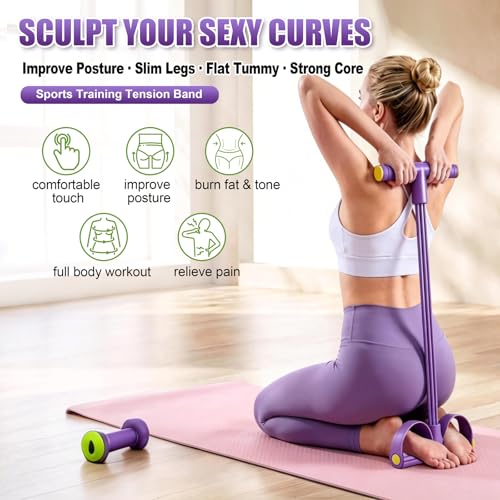 Purple Foot Pedal Resistance Bands with Handles - Multifunction Yoga & Home Gym Equipment