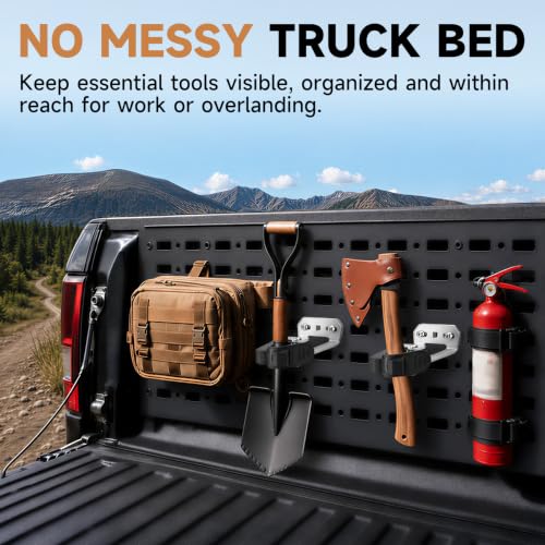 2 Pack Molle Panel Mounts with Rubber Tool Clamps for Truck Bed Storage