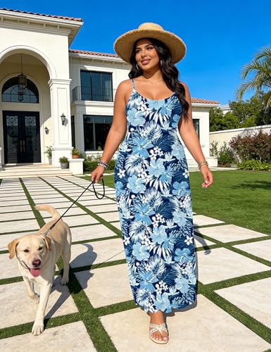 Plus Size Hawaiian Dress for Women XX-Large Summer Blue Tropical Maxi Sundress
