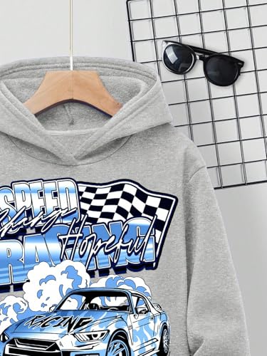 Boy's Letter Graphic Hooded Sweatshirt Long Sleeve Drop Shoulder Streetwear