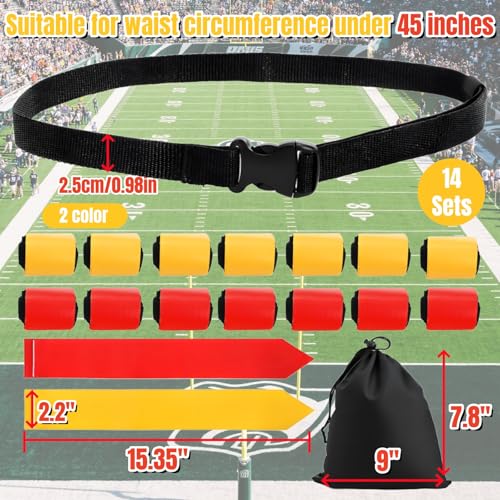 14 Player Flag Football Belts Set with Quick-Release Buckles and Flags
