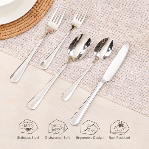 Silverware Set for 8 - 40 Piece Heavy Duty 18/10 Stainless Steel Flatware with Knives Forks & Spoons - Mirror Finish, Dishwasher Safe, Variation: Silver