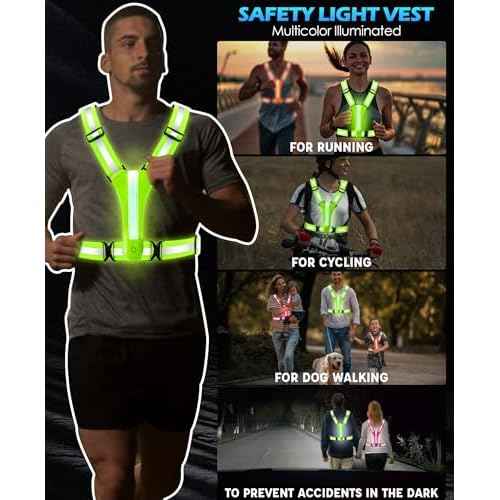 LED Reflective Vest Running Gear, 8 Lights Colors Illuminated, USB-C Rechargeable, High Visibility Safety Vest with Adjustable Waist/Shoulder, Light Up Vest for Night Dog Walking Cycling